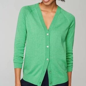 J. Jill Garden Green Organically Grown Cotton V-neck Cardigan Women's L Office